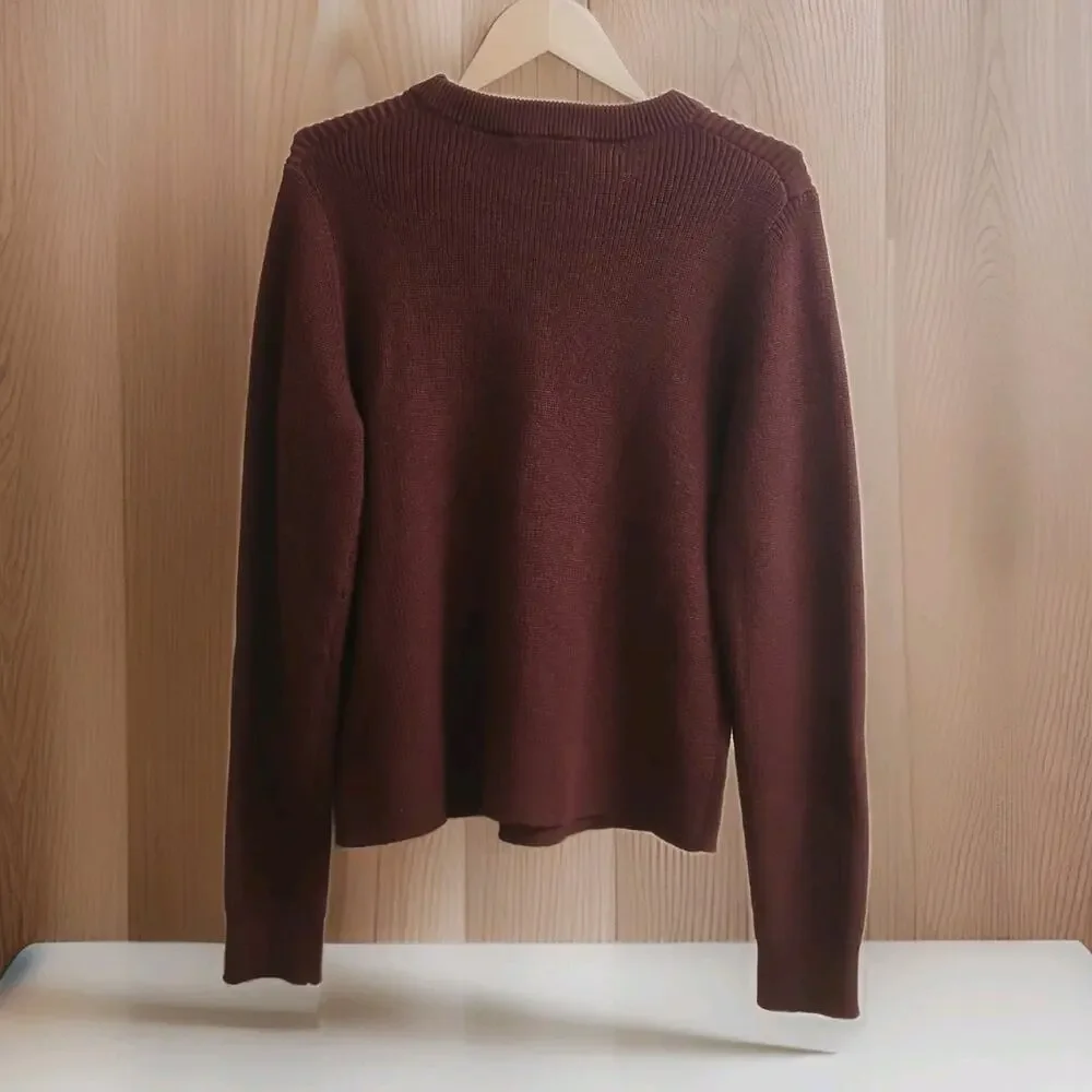 MICHAEL KORS Women's Crew Neck Pullover Sweater Gold Buttons Burgundy Sz S